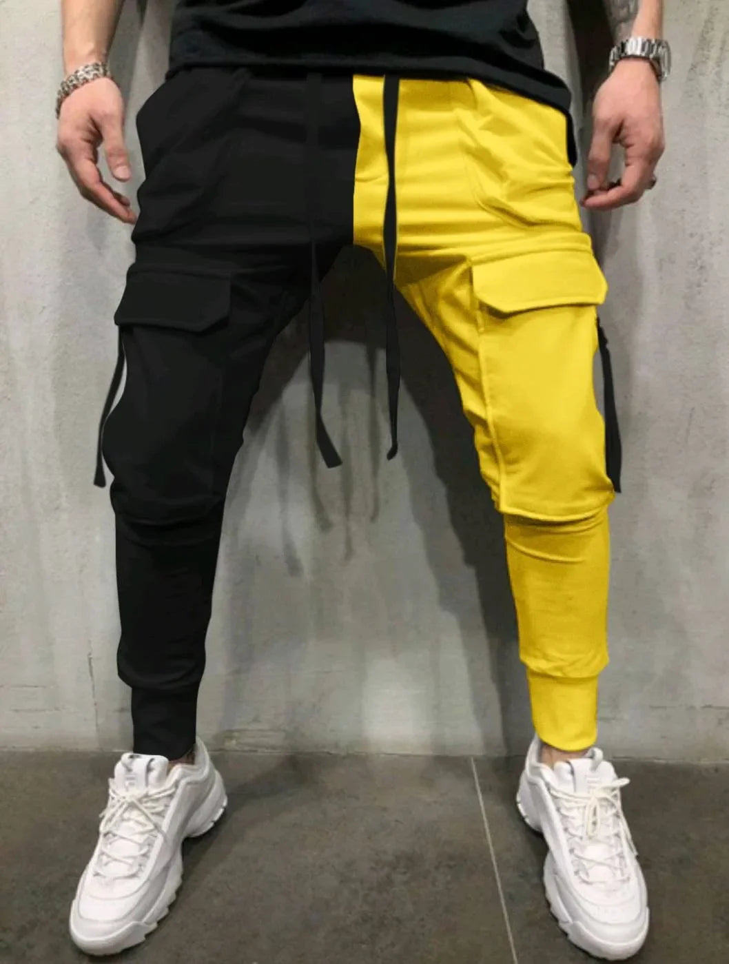 New Men's Hot Sale Multiple Pockets Outdoors Zipper Splicing Ankle Banded Pants Tightness Tie Rope Movement Casual Trousers 2024