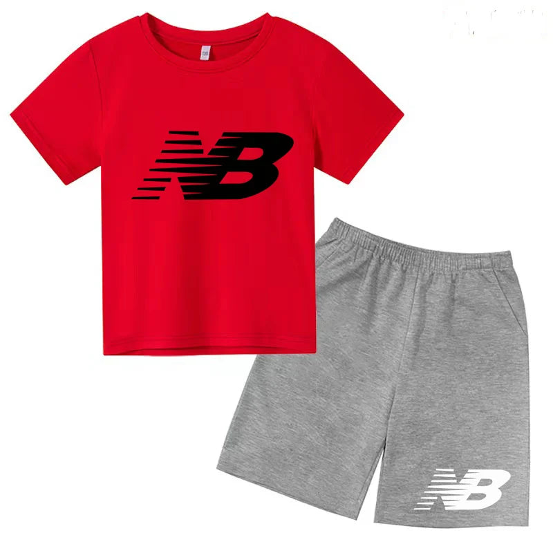 Children's Sports White T-shirts Short-sleeved Shirts and Shorts Sets for Boys Girls Clothing Suitable for Children Aged 3 to13