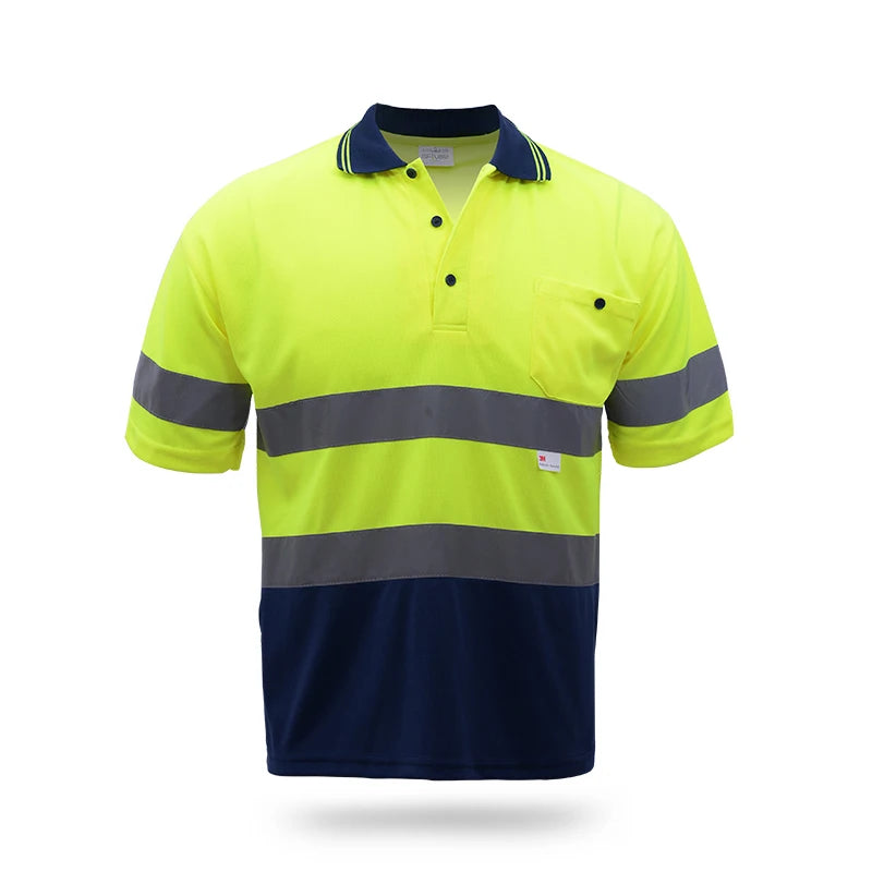 Safety Polo Shirt High Visibility Reflective Shirt With Chest Pockets Quick Dry Safety Clothes Work T-shirt Night Warning