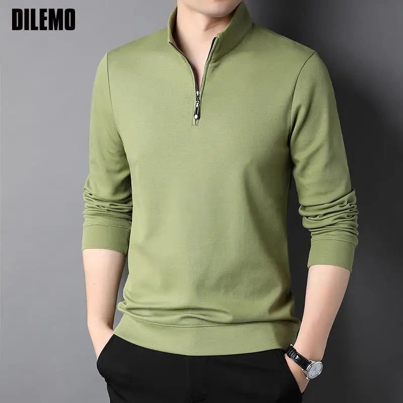 Top Grade 2025 New Fashion Brand Luxury Zipper Polo Shirt Men Casual Plain Korean Solid Color Long Sleeve Tops Mens Clothing