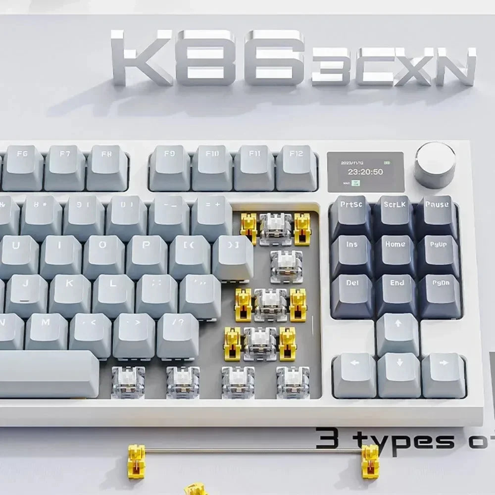 Attack Shark K86 Wireless Mechanical Keyboard - Metal Knob Gasket Mount Hot-Swappable TFT Screen Bluetooth/2.4G/USB-C