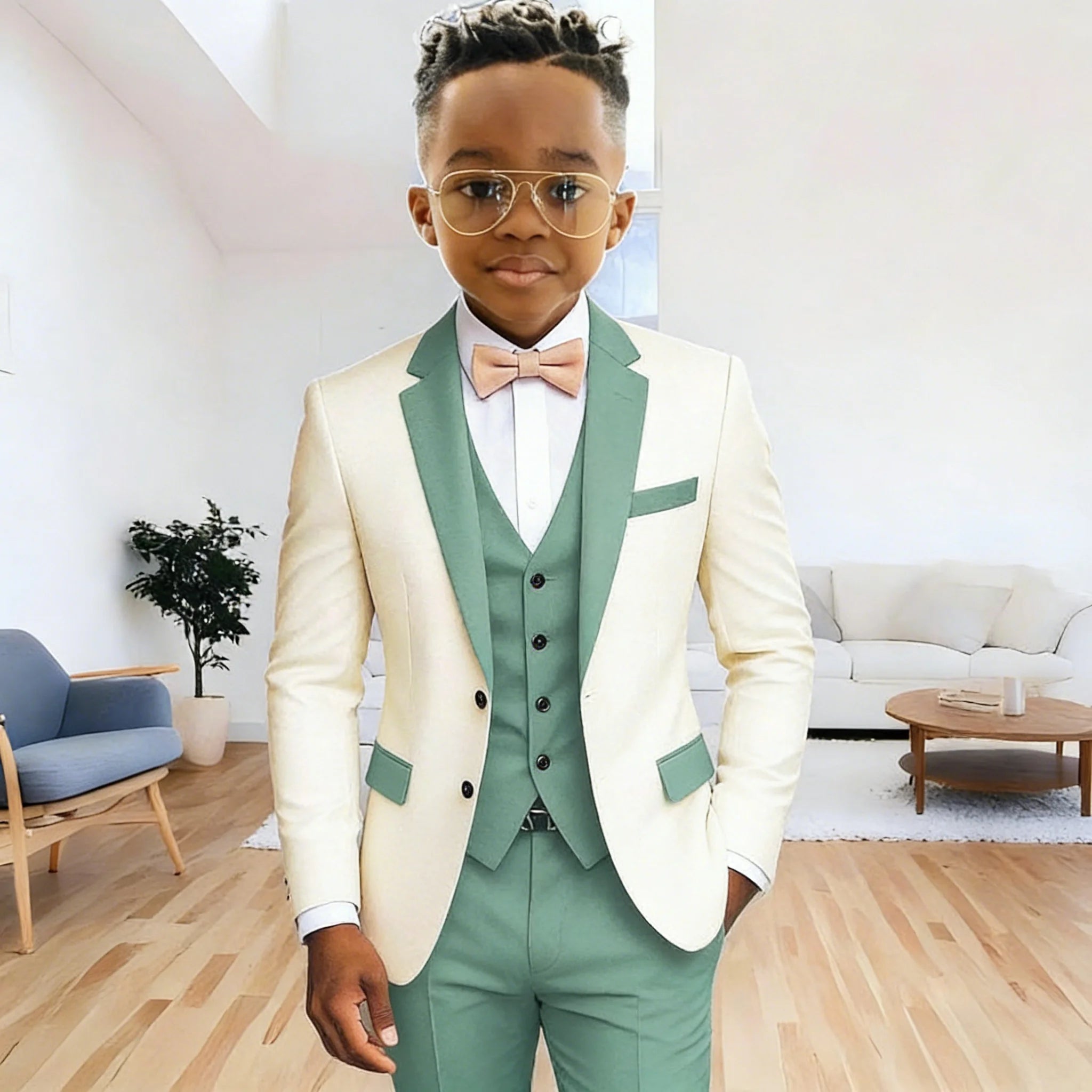 Ivory Boy's Suit Formal Set 3-Pieces (Jacket+vest+pants) Notched Lapel Kids Tuxedos 2-16 Year Old Wedding Prom Party