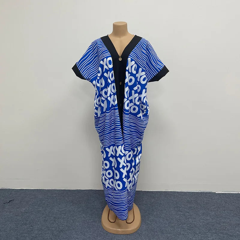 Summer African Polyester Party Evening Long Maxi Dress Kaftan Muslim Abaya Outfits Plus Size Dashiki African Dresses for Women
