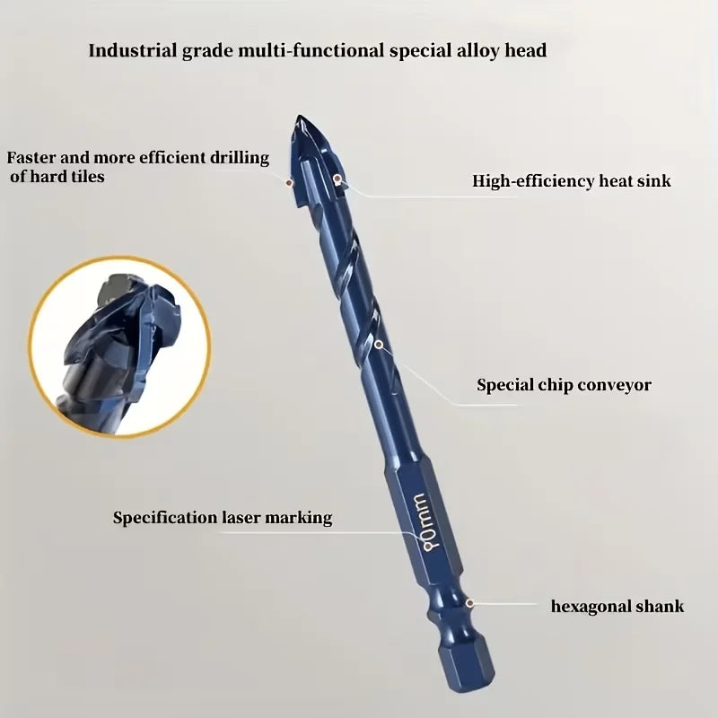 6/8/10mm 3PCS Four-Cutter Cross Tile Drill Bits Multipurpose Masonry Drill for Ceramic Tile Brick Glass Drilling Work