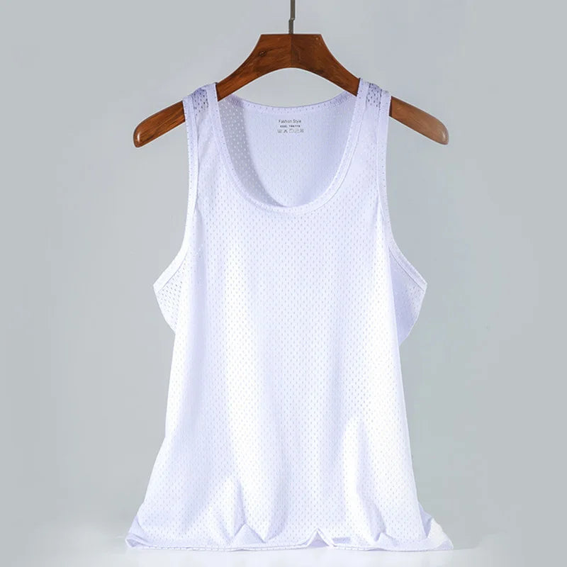 Men's Ice Silk Mesh Tank Tops Gym Stringer Transparent Bodybuilding Sleeveless Shirt Fitness Vest Male mesh Muscle Singlets
