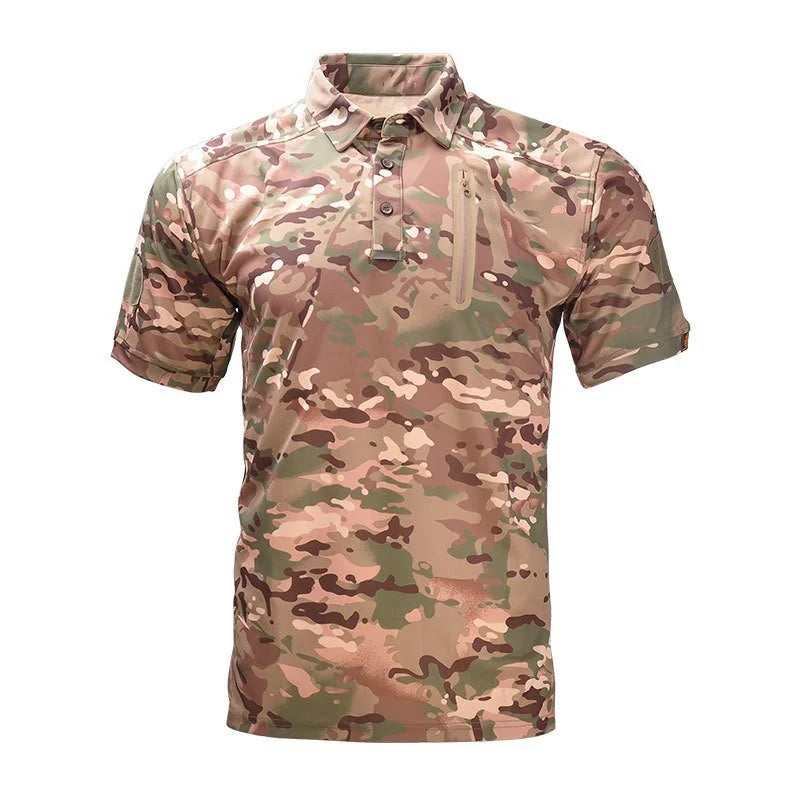 Men's Tactical T-Shirts Quick Dry Breathable Lightweight Short Sleeve with Zip Pocket Outdoor Hiking Combat Casual Sports Tops