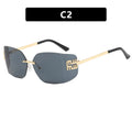 NEW Classic Sun Glasses Female Funky Metal Luxury Rimless Sunglasses Women BrandDesigner Rivets Rectangle Gradient Curved Shades