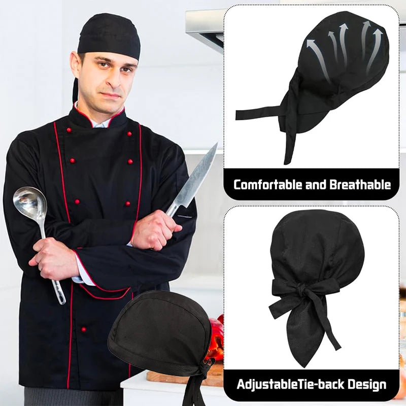 Black Chef Hat 9/6/3/1 Pcs Tie Back Adjustable Chef Cap Bandana Skull Cap Breathable Cook Hat for Kitchen Cooking Other work