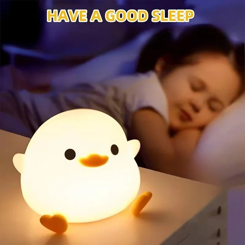 LED Night Light Cute Duck Cartoon Animals Silicone Lamp for Children Kid Touch Sensor Timing USB Rechargeable for Birthday Gifts