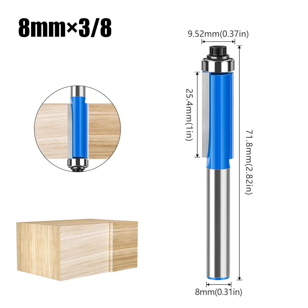 8mm Shank Flush Trim Router Bit With Bearing Double Flute Woodworking Milling Cutter For Trimming And Grooving Work