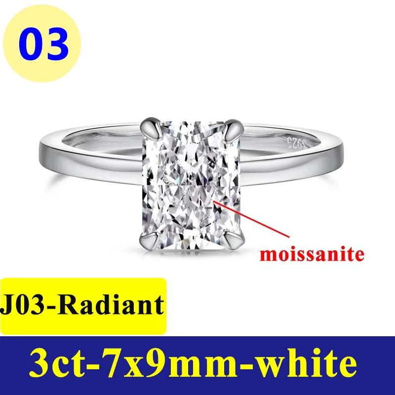 1-3CT Moissanite D Color VVS Diamond Women's Oval Radiant Ring S925 Silver Ring Plated White Gold Jewelry Rings for Women