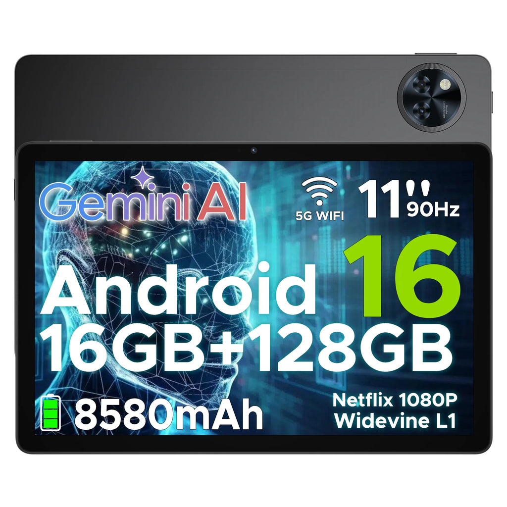DOOGEE U11 2 in 1 Tablet PC 16GB(4+12) 128GB 11" Ultra-clear 90Hz Display Unisoc T606 8580mAh Battery  Android 16 Widevine L1