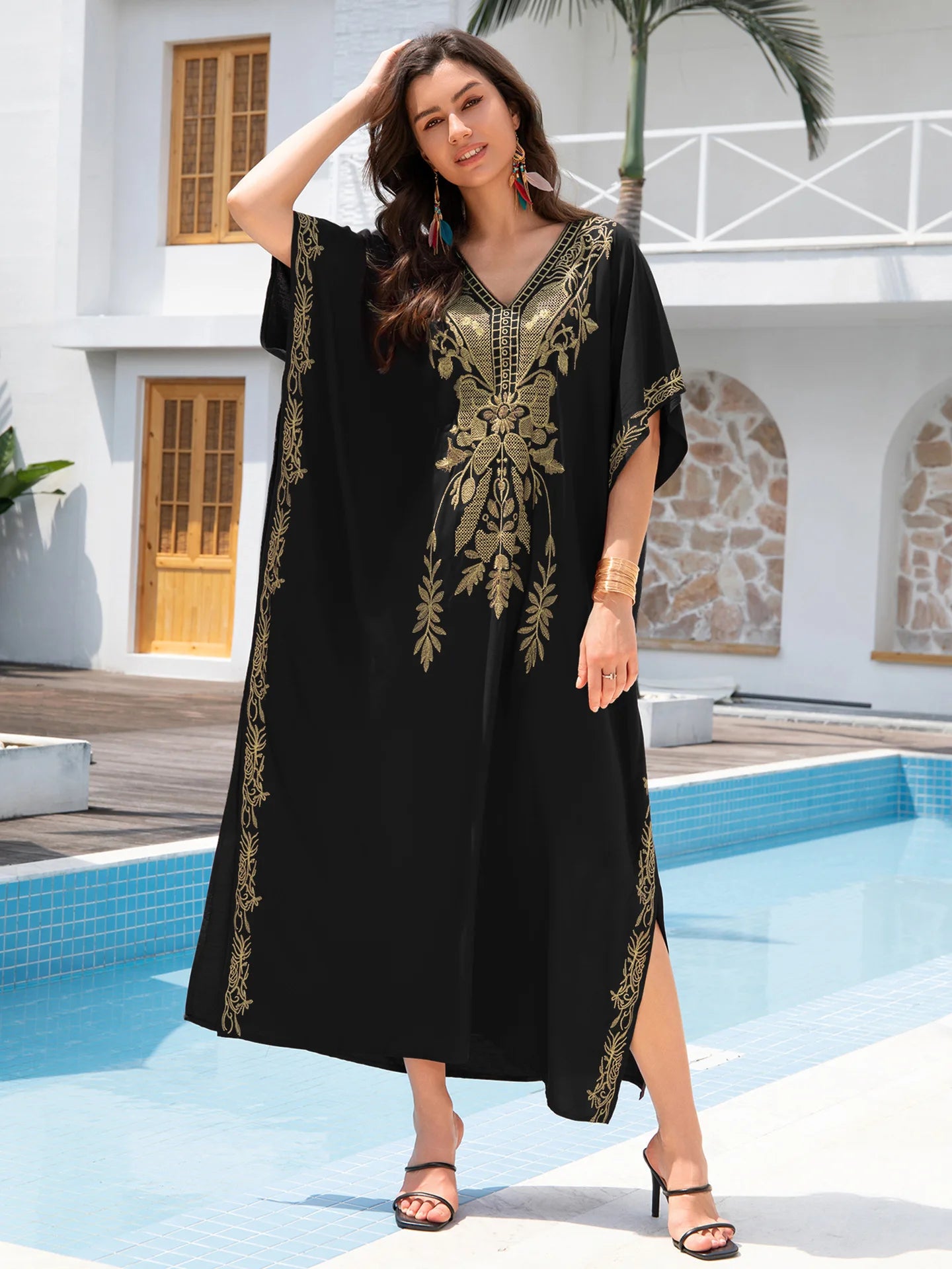 New Fashion European And American Cotton Embroidery Plus Size Long Dress Women's Beach Sun Protection Clothing Bikini Outerwear