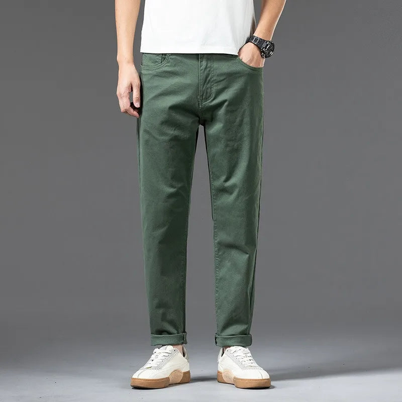Cotton Pants Men Plus Size 48 46 44 42 Elastic Wine Red Blue Black Casual Trousers Loose Stretched Chino Straight Male Clothing