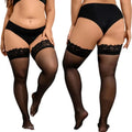 Sexy Black Lace Top Silicone Non-slip Fishnet Stockings for Oversize Women Plus Large Size Over Knee Thigh High Long Socks XXXXL