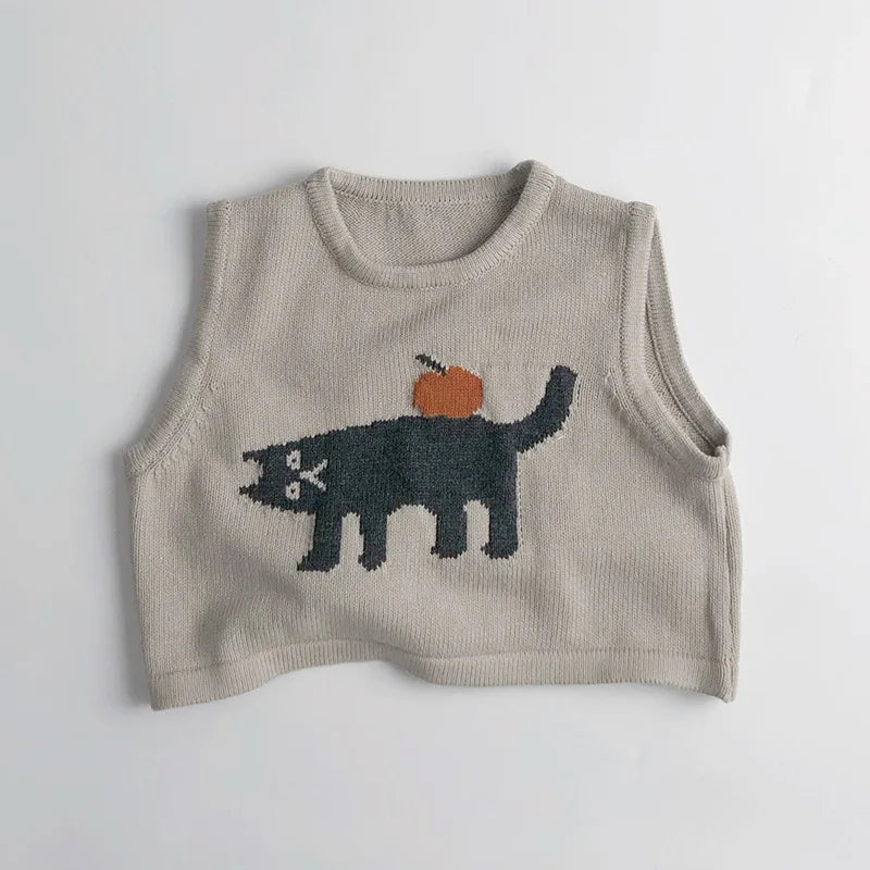 Children Sleeveless Sweater Toddler Kids Cotton Vest Coat Boys Knitted Waistcoat Girls Clothes Cartoon Tops Casual Outerwear