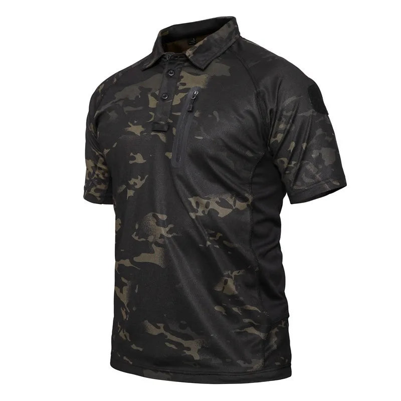 Men's Tactical T-Shirts Quick Dry Breathable Lightweight Short Sleeve with Zip Pocket Outdoor Hiking Combat Casual Sports Tops