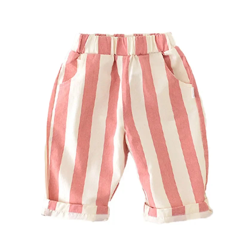 Autumn New Boy Girl Children Loose Striped Casual Pants Baby Pockets Fashion Pants Kid Outdoor Cotton Trousers Toddler Costume