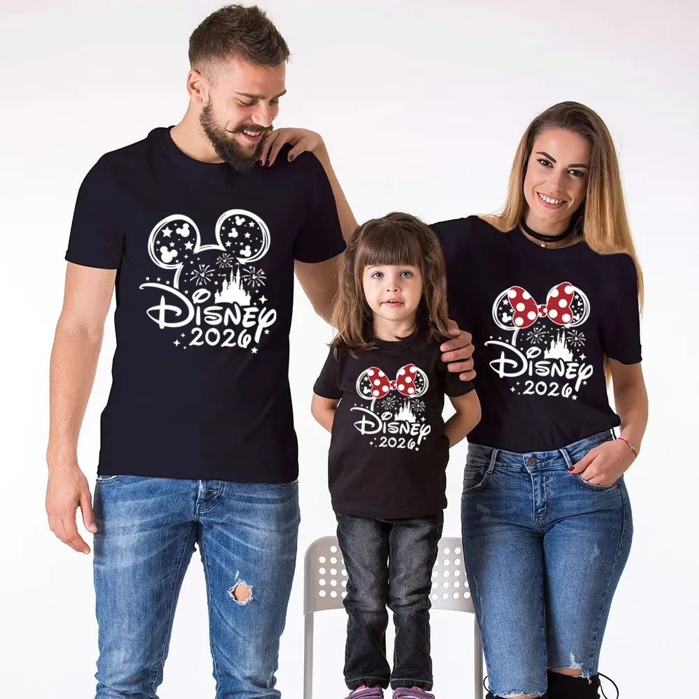 2026 Disney Trip Mickey Minnie Mouse Family Matching Shirts Cotton Dad Mom Bro Sis Kids T Shirt Baby Rompers Matching Clothes