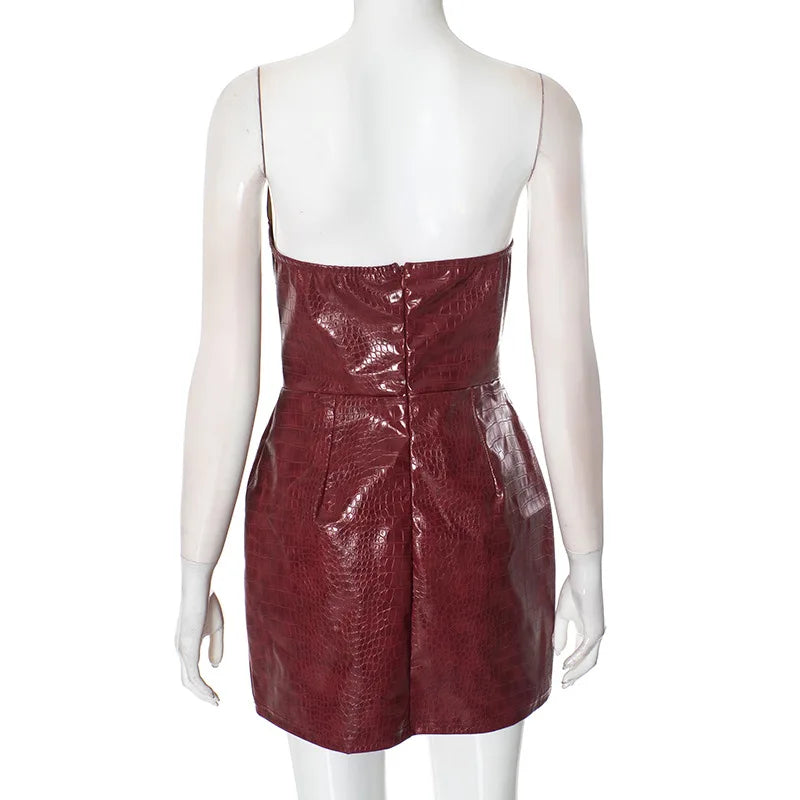 Luxury Leather Strapless Bandage Dress For Women Red Evening Cocktail 2025