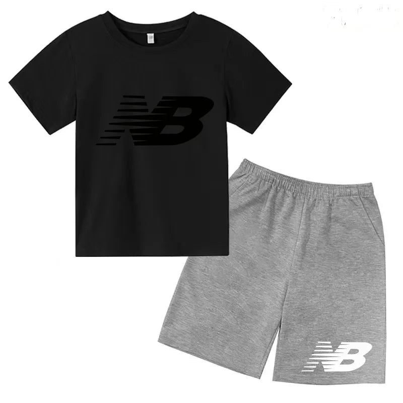Children's Sports White T-shirts Short-sleeved Shirts and Shorts Sets for Boys Girls Clothing Suitable for Children Aged 3 to13
