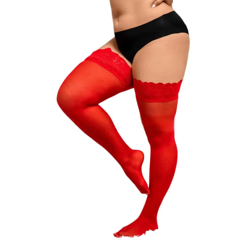 Sexy Black Lace Top Silicone Non-slip Fishnet Stockings for Oversize Women Plus Large Size Over Knee Thigh High Long Socks XXXXL