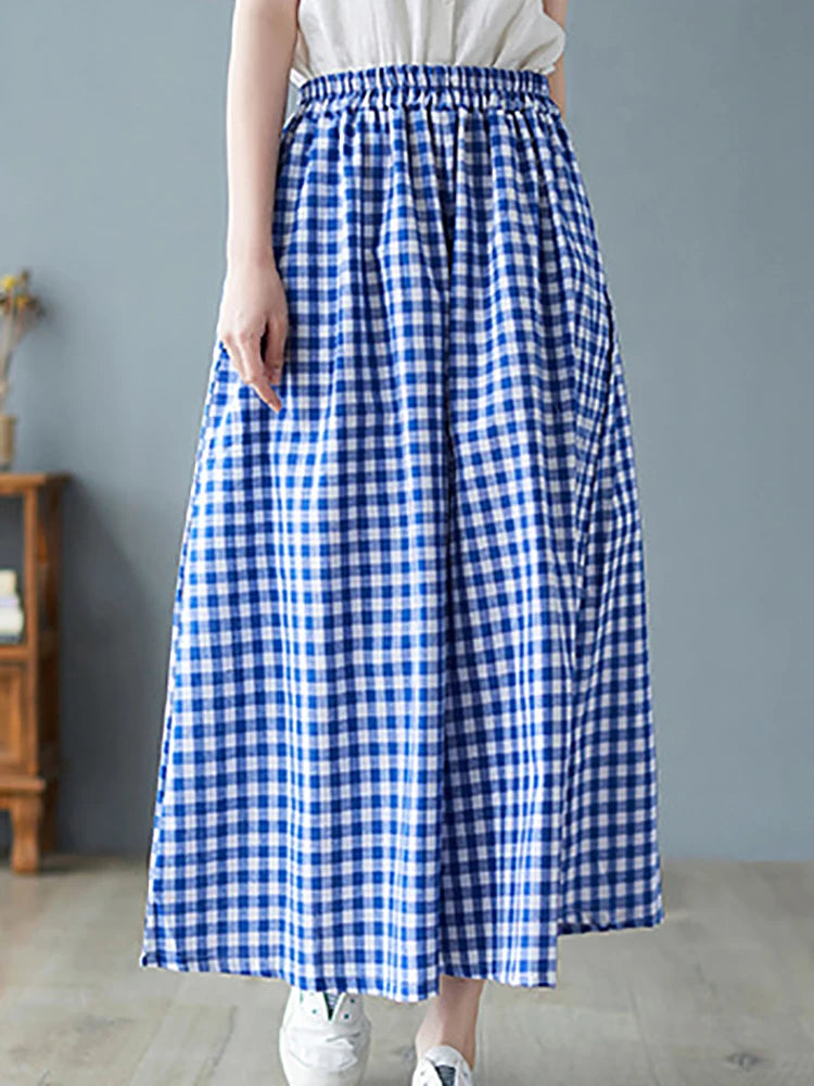 2024 Spring Elegant Woman Dress Plaid Pants Thin Cotton Linen Wide Leg Trousers Women High Waist Baggy Jogger Pants Sweatpants