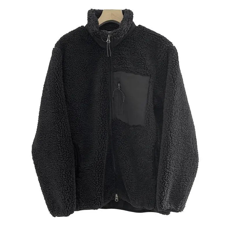 Autumn Winter Men Lamb Wool Jackets Women Fleece Stand Neck Jacket Couple Zipper Loose Warm Coat Male Solid Color Parkas Jacket