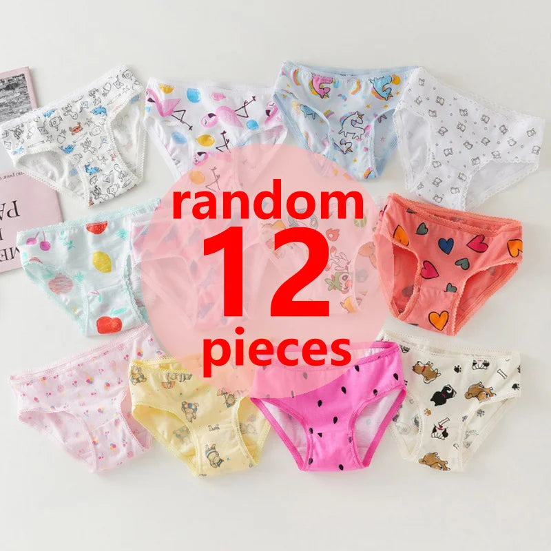 3/6/9/12 Pcs/Lot Cotton Panties Girls Kids Short Briefs Children Underwear Child Cartoon Print Shorts Underpants Lace Panties