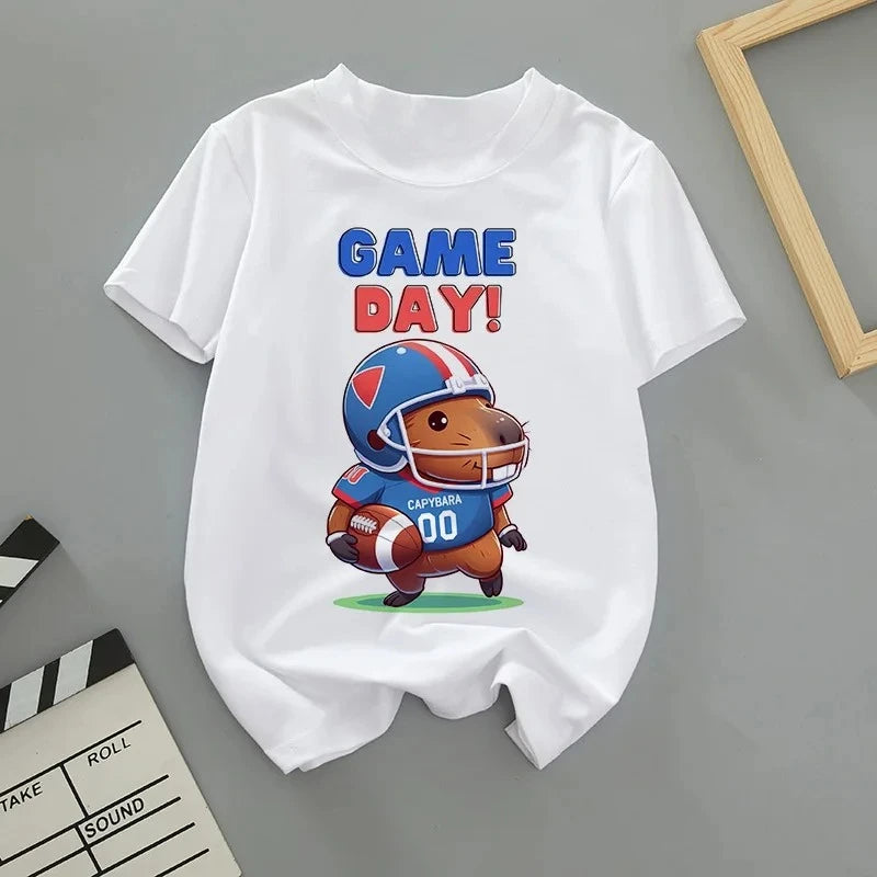 Summer Cartoon Cute Capybara Print Children T-shirt Short-sleeved Fashion Boys and Girls Round-neck Baby Kid Tshirt Trend