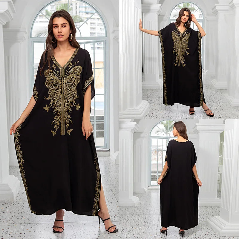 New Fashion European And American Cotton Embroidery Plus Size Long Dress Women's Beach Sun Protection Clothing Bikini Outerwear