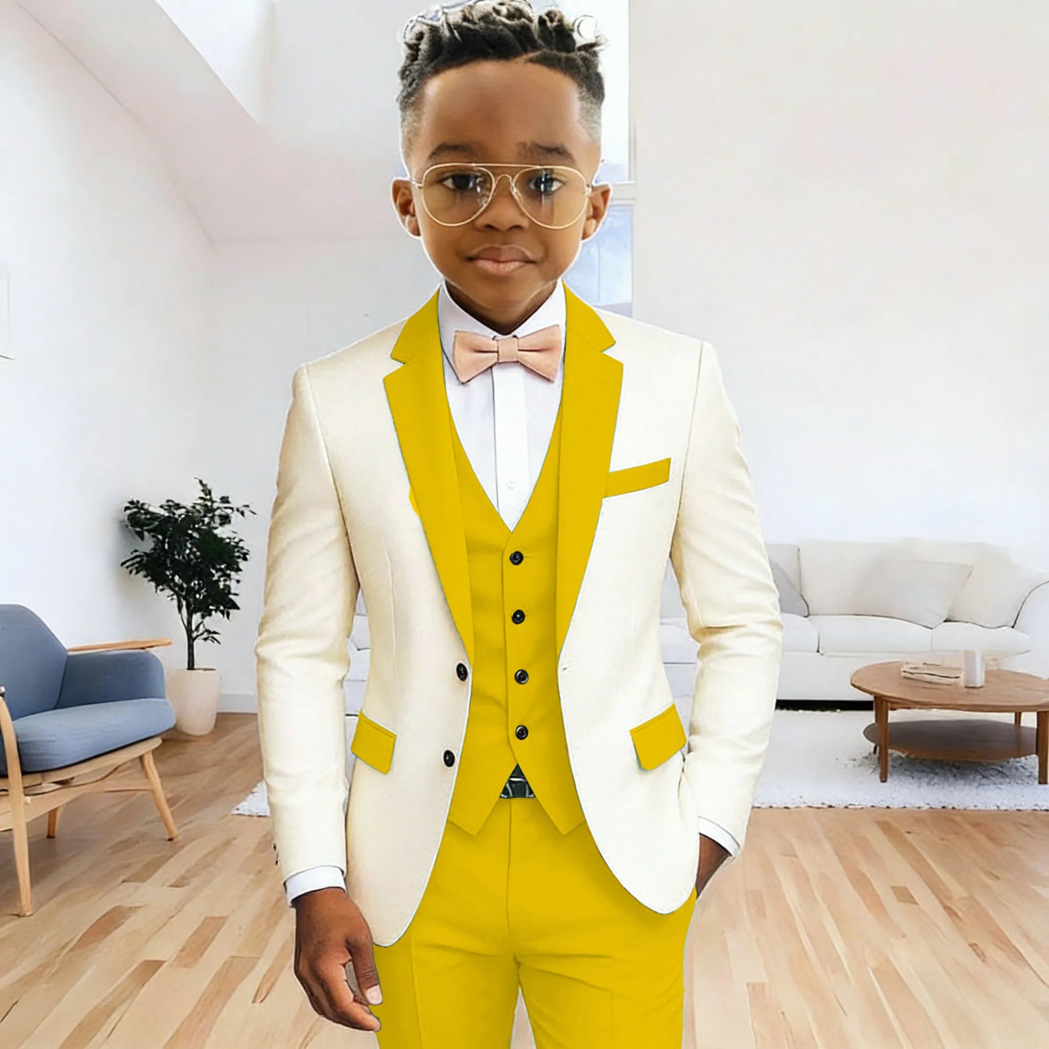 Ivory Boy's Suit Formal Set 3-Pieces (Jacket+vest+pants) Notched Lapel Kids Tuxedos 2-16 Year Old Wedding Prom Party