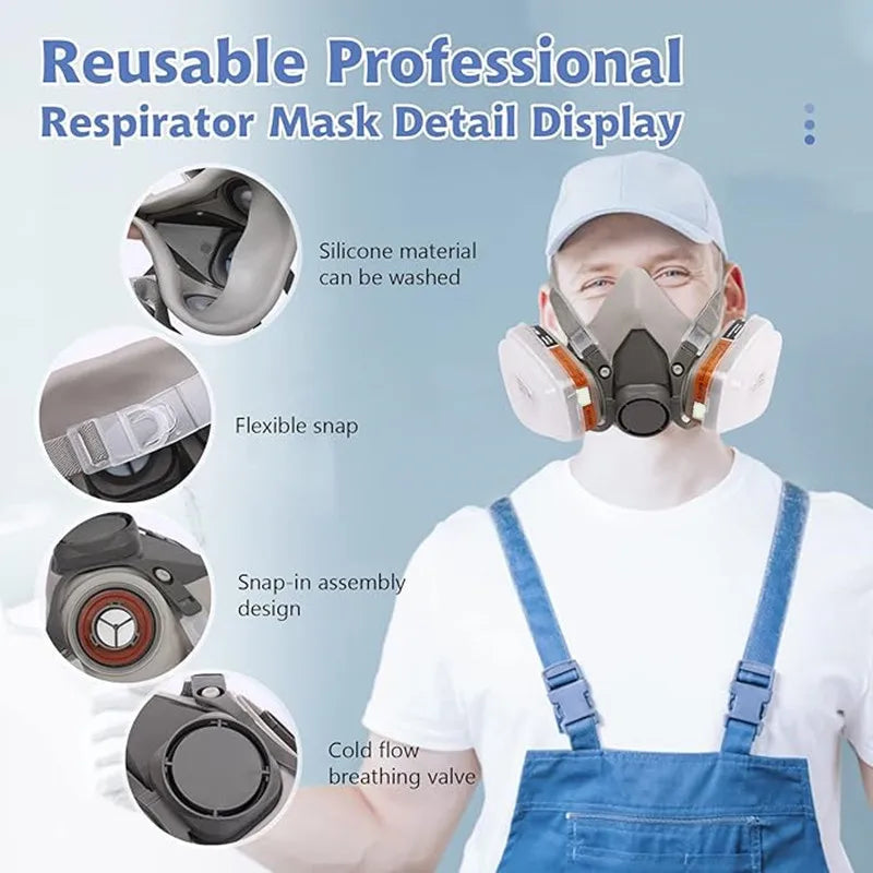 New 15in1 6200 Dust Gas Respirator Half Face Dust Mask For Painting Spraying Organic Vapor Chemical Gas Filter Work Safety