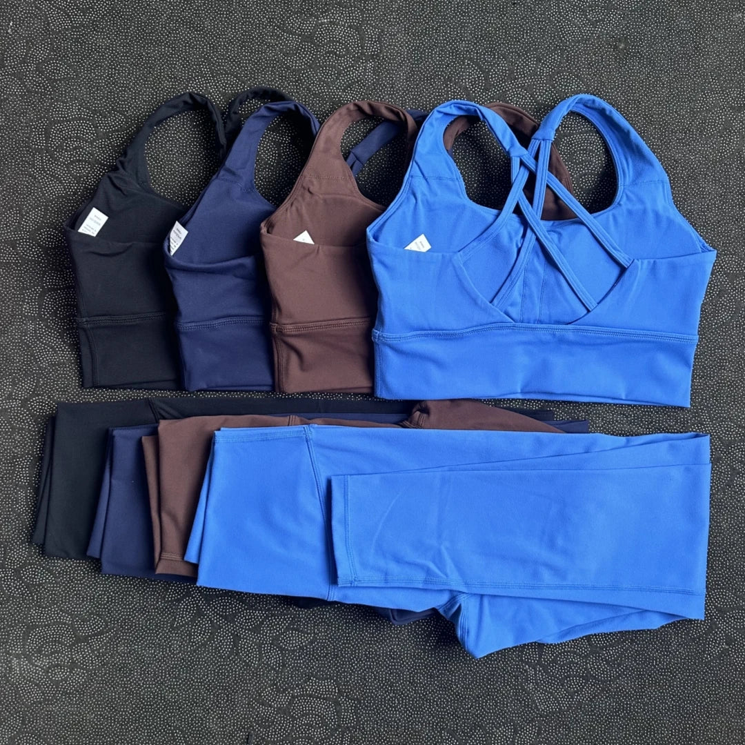 Solid Color Gym Yoga legging Set Soft Tight Women High Strength Fitness Bra With Sports Pant sportswear Proof of Squatting Proof