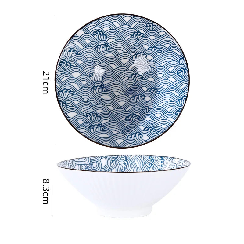 8 inches Japanese and Korean 8-inch hat Bowl Ceramic net red ramen bowl household soup bowl large horn bowl underglaze color