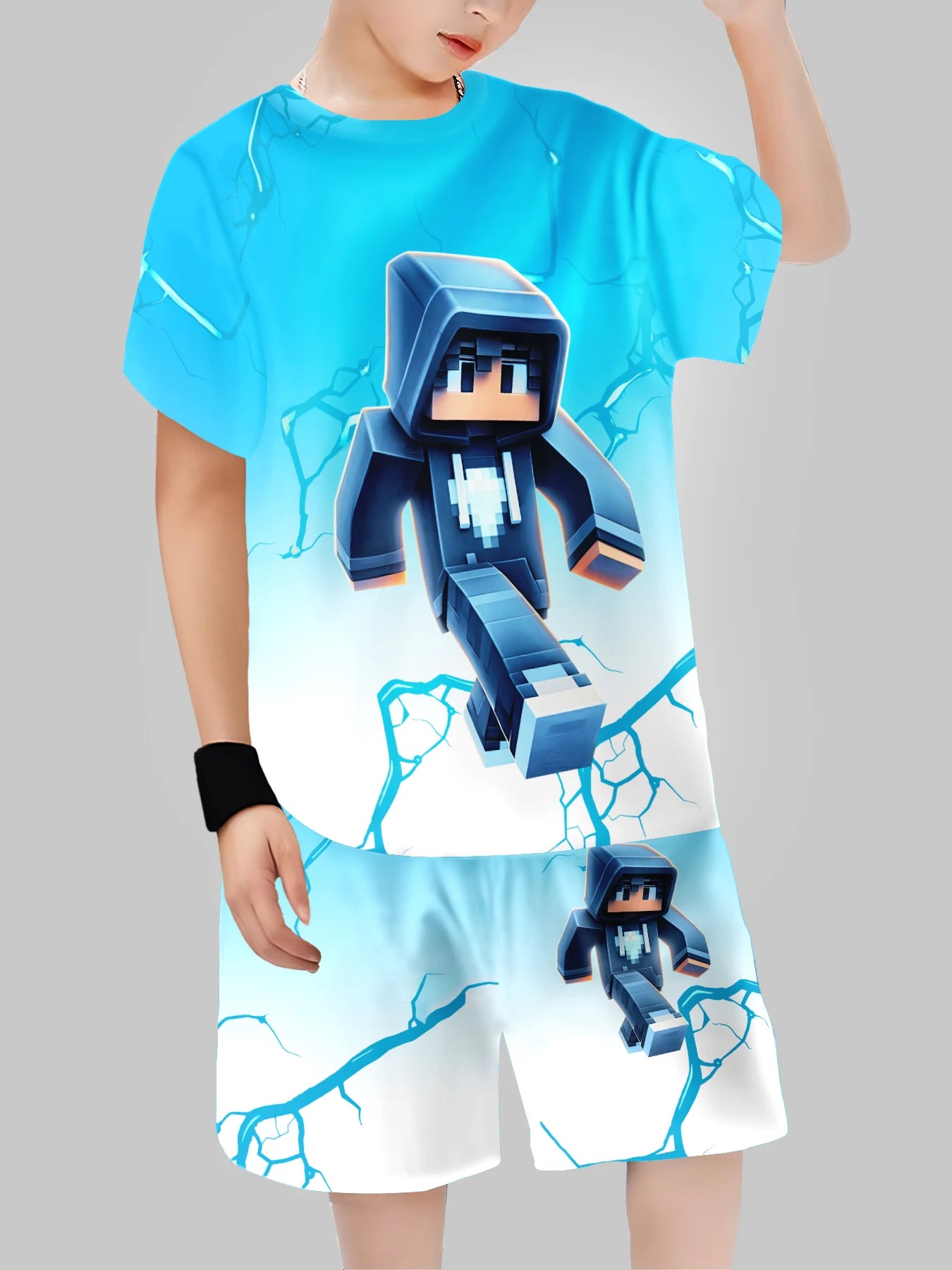 Block Man Digital Printing Cross Border Children's Clothing Casual Short Sleeved T-shirt Boys' Clothing