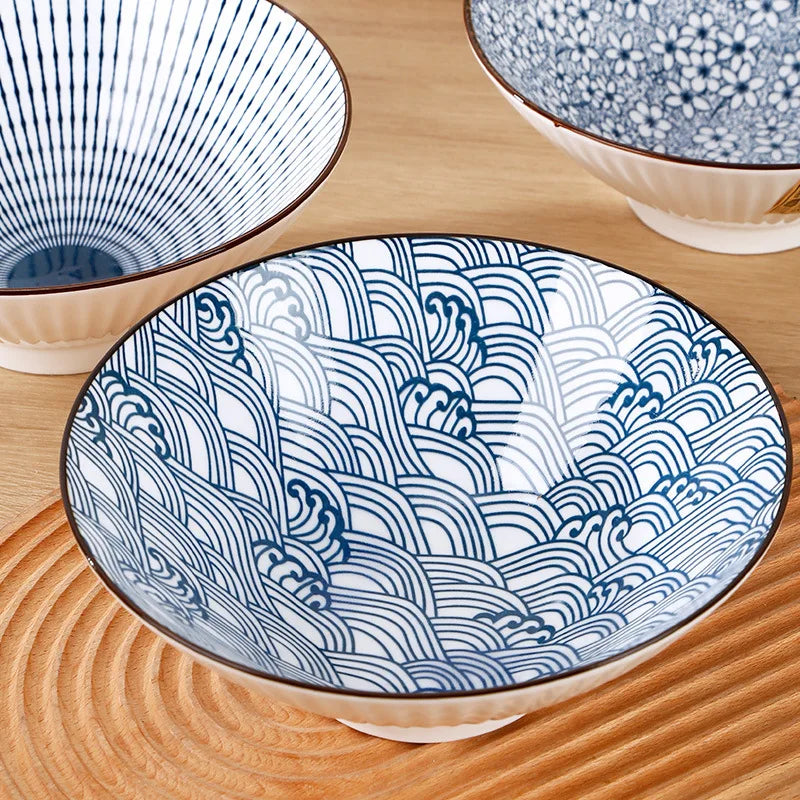 8 inches Japanese and Korean 8-inch hat Bowl Ceramic net red ramen bowl household soup bowl large horn bowl underglaze color