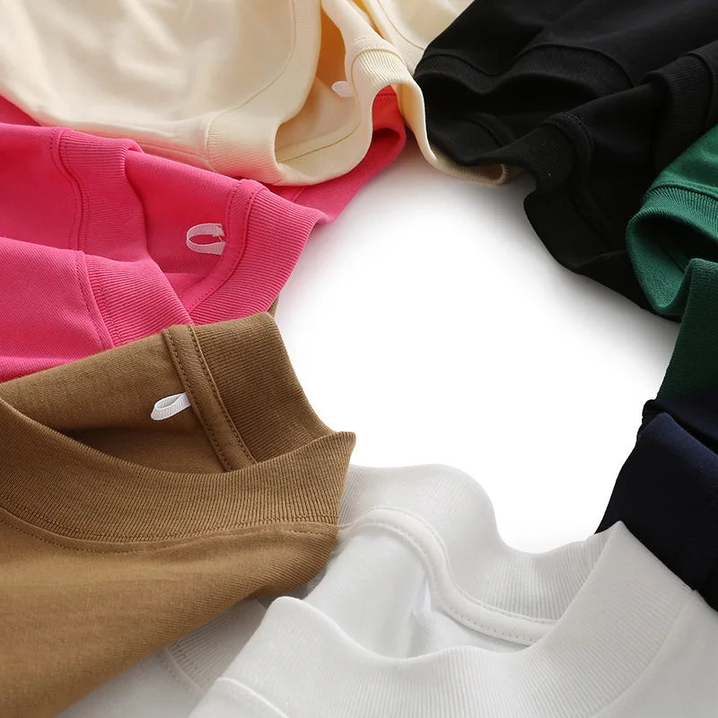 High Quality Oversized Heavy Tops T-shirt for Men Short Sleeve Tee Cotton Solid Color Trend Leisure Green White Black