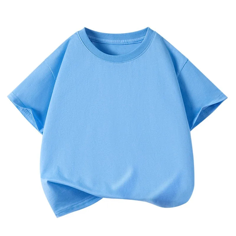 Children's Pure Cotton Short-Sleeved Solid Color Sports Casual Round-Neck T-Shirt Summer Breathable Soft Kid's Basic Top
