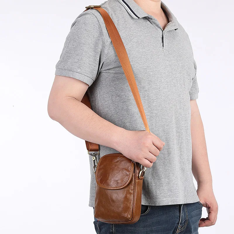 New Men's Cow Leather Crossbody Bag Man Shoulder Bag Casual Male Small Simple Bag For Men