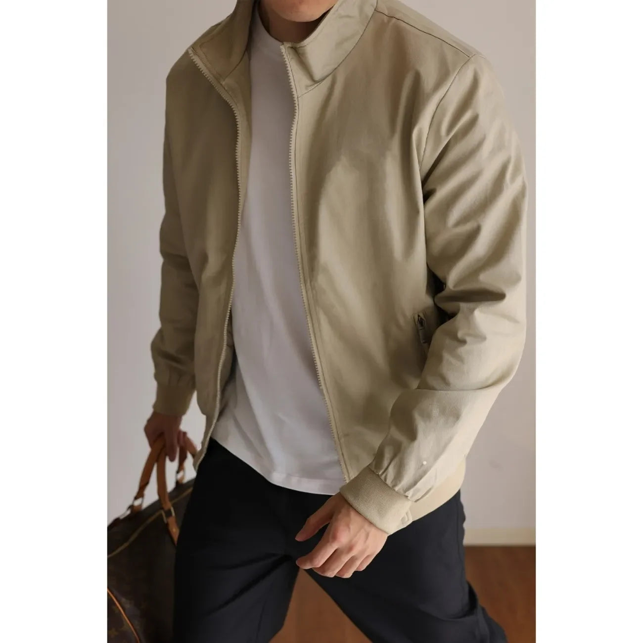 Men's American Retro Harrington Jacket Waterproof Stand Collar Casual Business Coat Spring Autumn Daily Outerwear