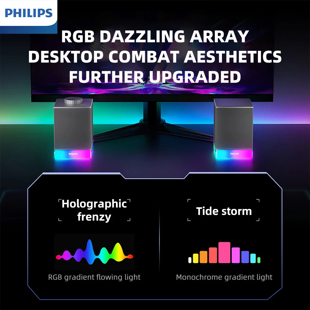 Philips SPA4209 Bluetooth Speaker Cool Holographic RGB PC Desktop Sound Box For Gaming Undistorted Sound Quality Speakers