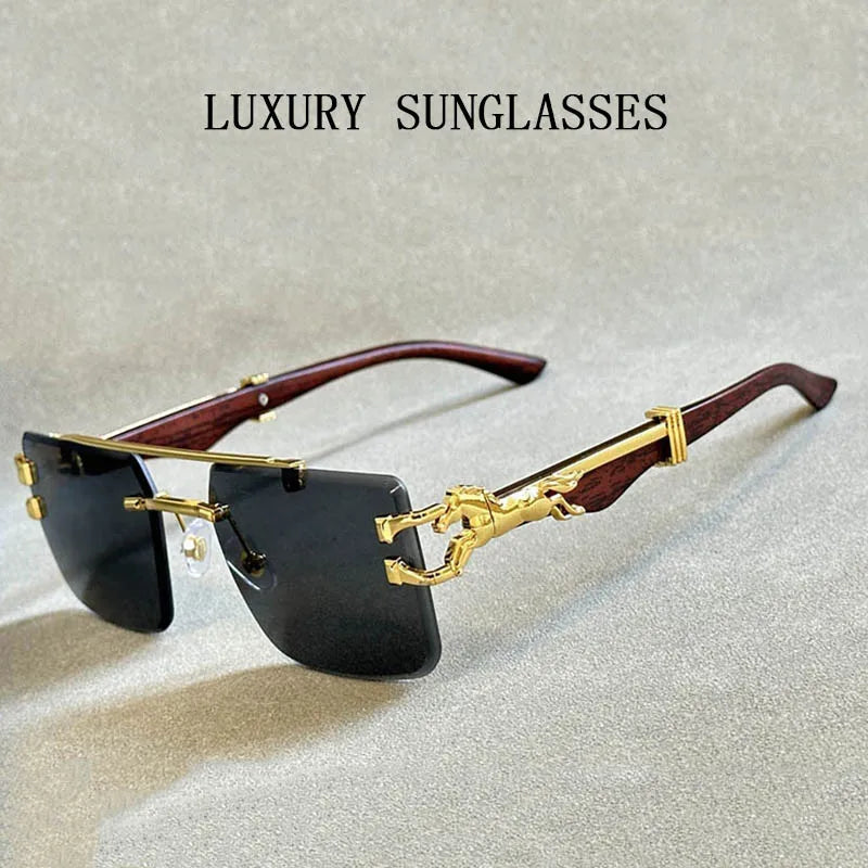 2024 Square Sunglasses For Men New Luxury Vintage Designer Rimless Sunglasses Women Trendy Fashion Glasses Gafas De Sol Hombre