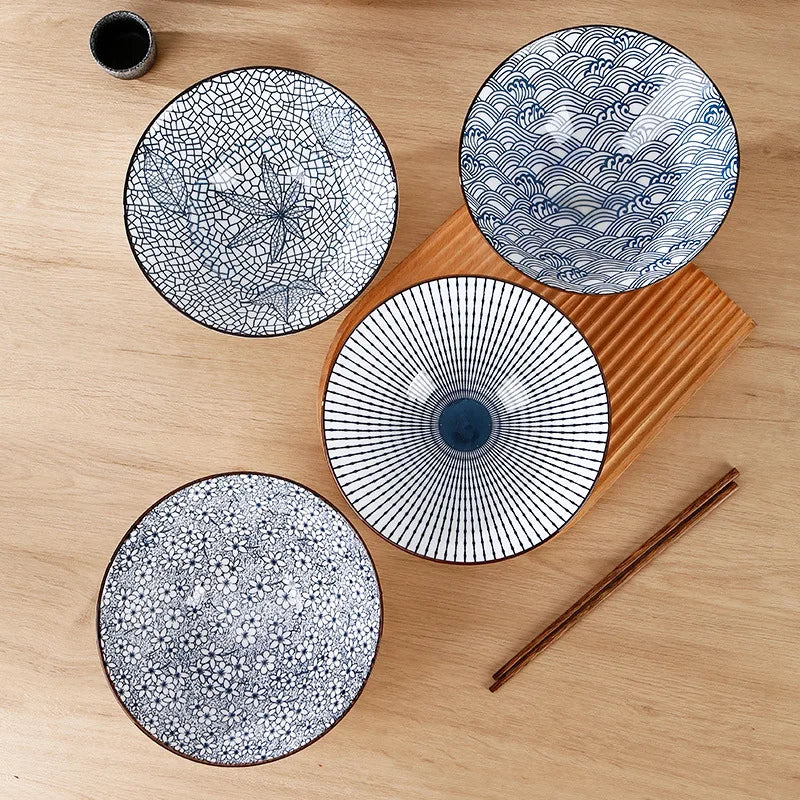 8 inches Japanese and Korean 8-inch hat Bowl Ceramic net red ramen bowl household soup bowl large horn bowl underglaze color