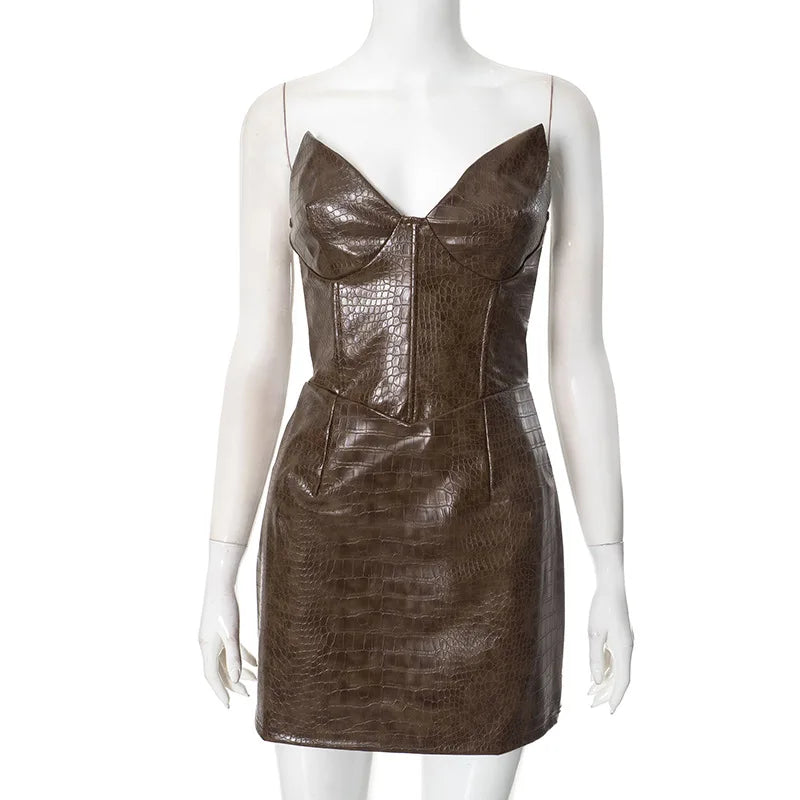 Luxury Leather Strapless Bandage Dress For Women Red Evening Cocktail 2025
