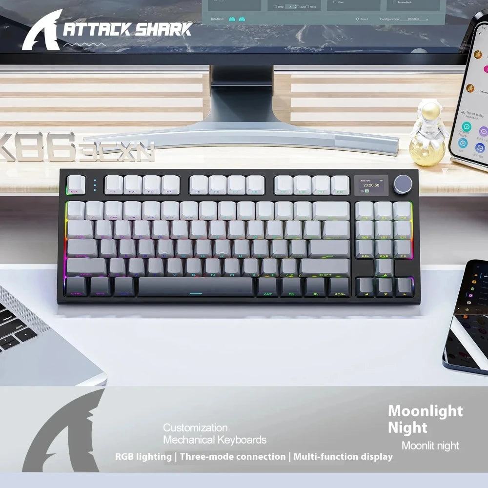 Attack Shark K86 Wireless Mechanical Keyboard - Metal Knob Gasket Mount Hot-Swappable TFT Screen Bluetooth/2.4G/USB-C