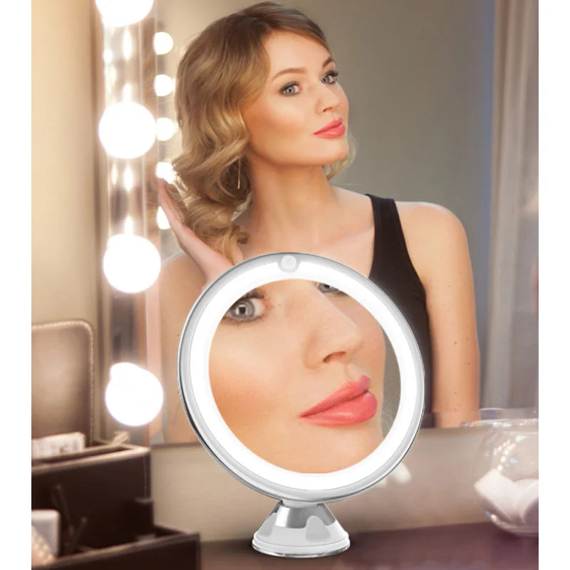 Round LED Fill-Light Makeup Mirror-10X Magnifying, Upright Desktop Vanity | Essential for Flawless Makeup & Effortless Grooming