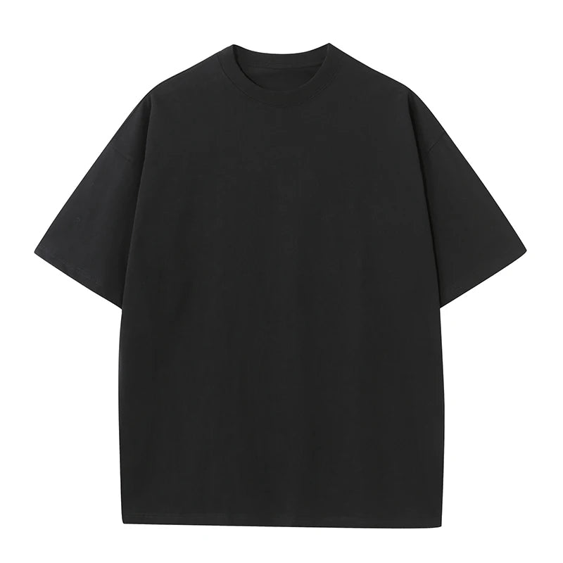 High Quality Oversized Heavy Tops T-shirt for Men Short Sleeve Tee Cotton Solid Color Trend Leisure Green White Black