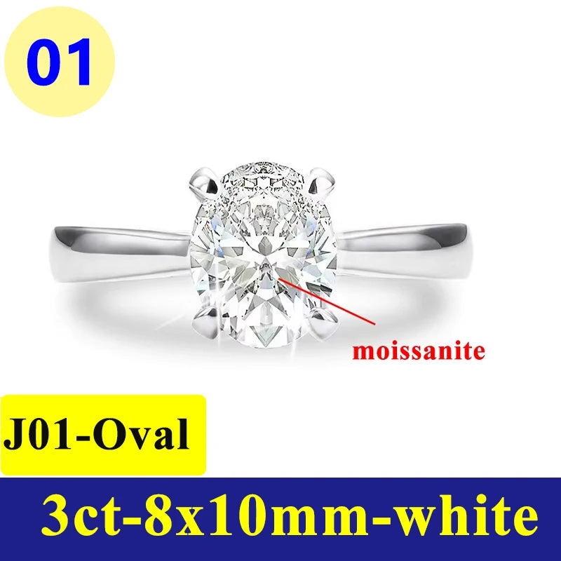 1-3CT Moissanite D Color VVS Diamond Women's Oval Radiant Ring S925 Silver Ring Plated White Gold Jewelry Rings for Women