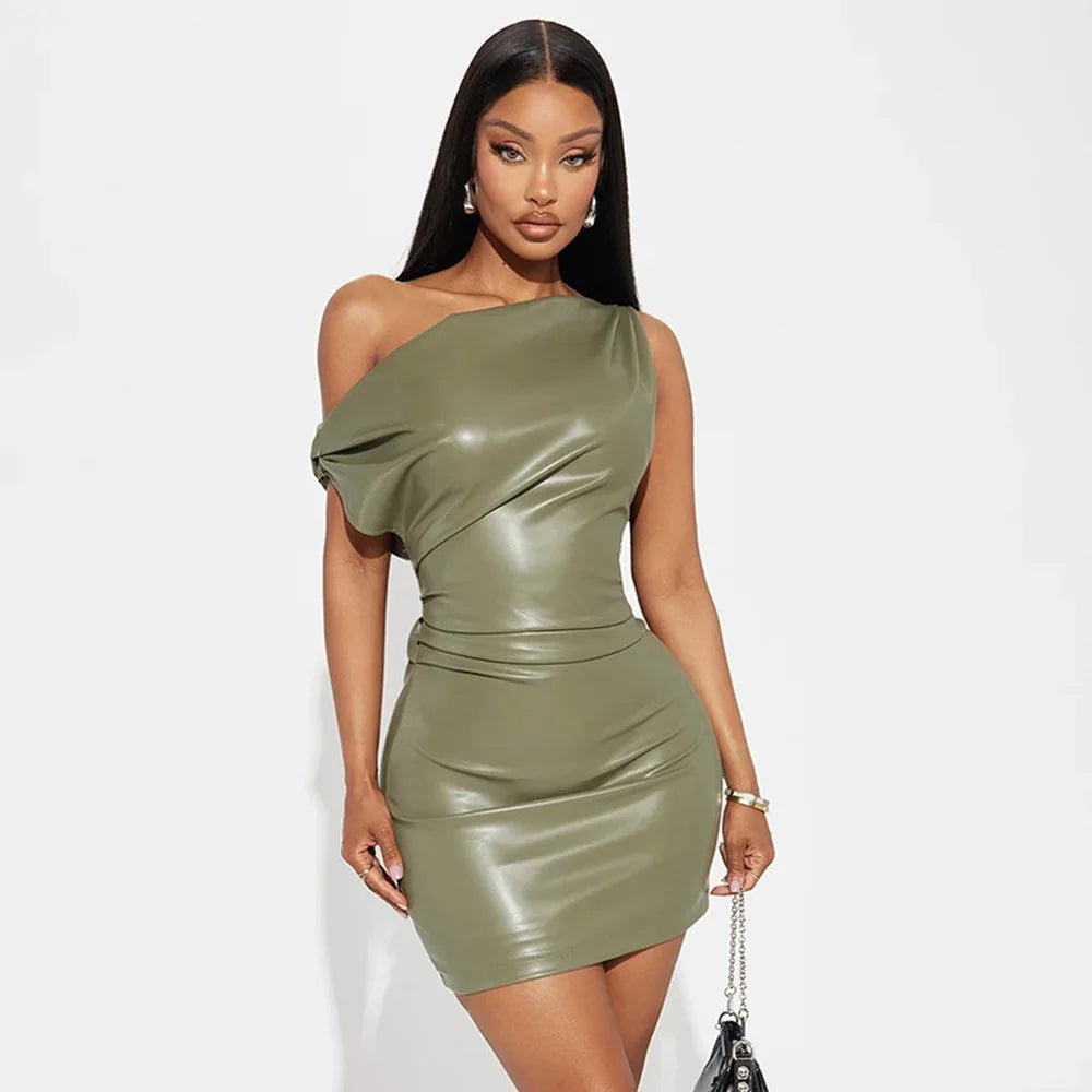 Luxury Leather Strapless Bandage Dress For Women Red Evening Cocktail 2025